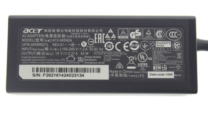 Original 45W AC Adaptador Acer Aspire One Cloudbook AO1-431M-C49H