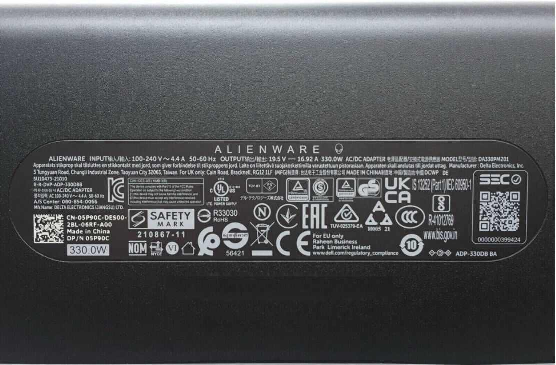 Original 19.5V 16.92A 330W GaN Dell 5P90C AC Adaptador + Cable