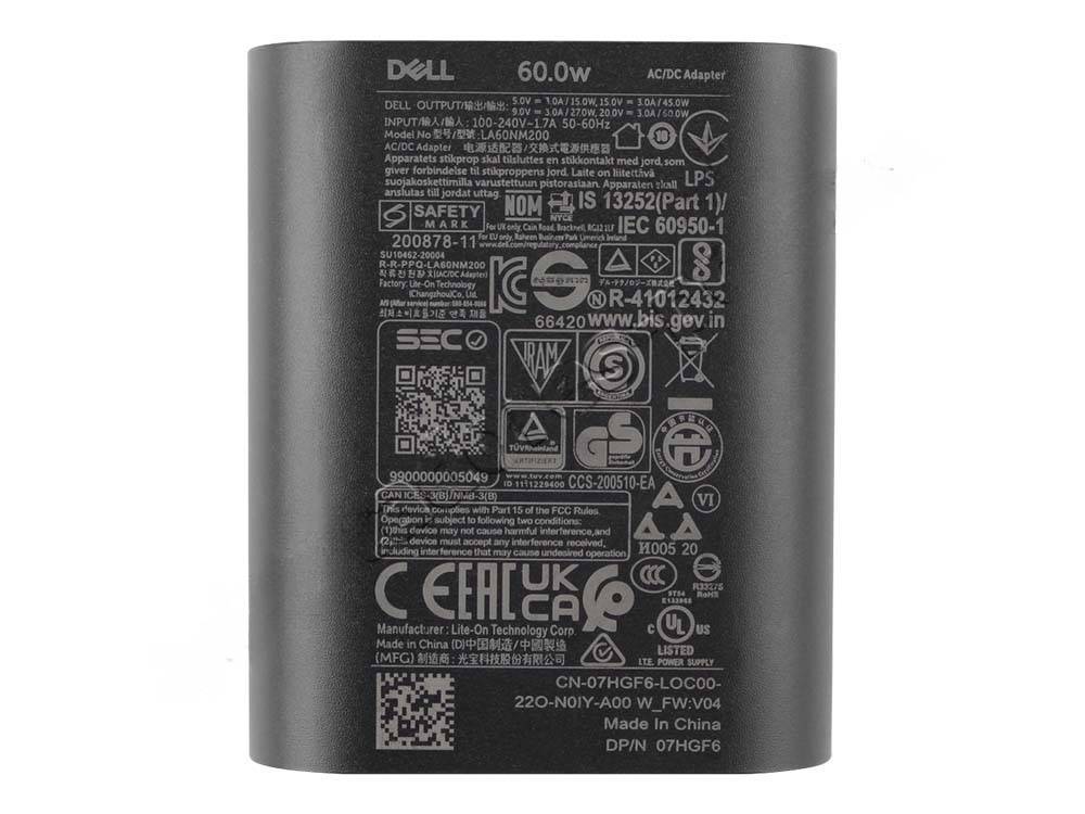 Original 60W USB-C Dell 07HGF6 Adaptador Cargador + Cable