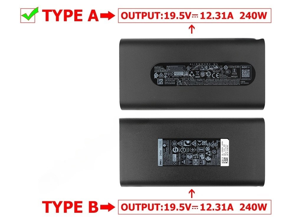 Original 240W Dell 0CTX6T CTX6T GaN AC Adaptador + Cable