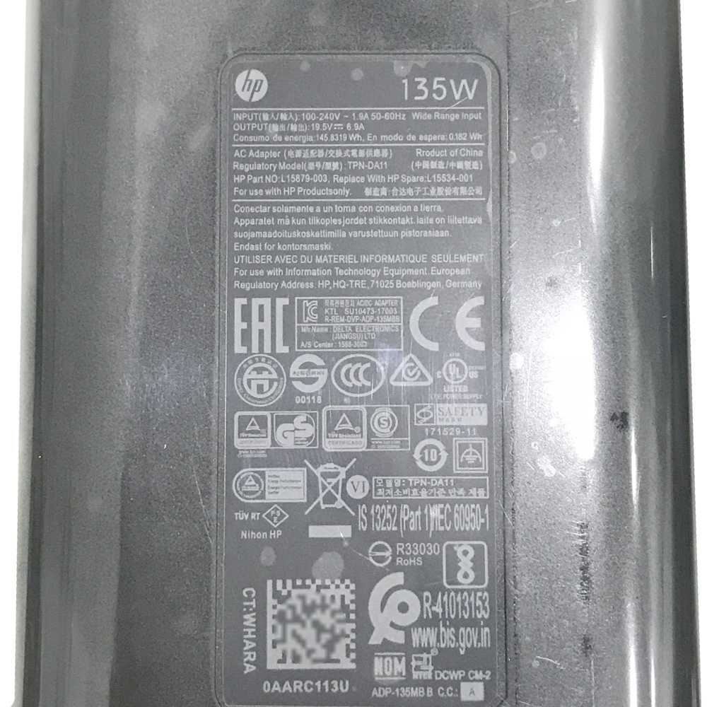 Original 135W AC Adaptador HP Omen 15-dc0000nd 15-dc0024cl + Cable