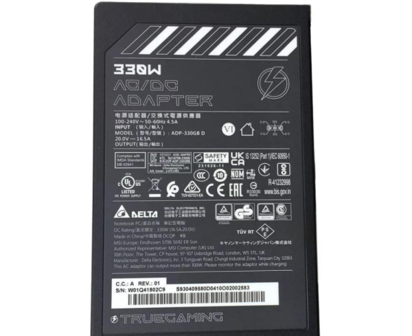 Original 20V 16.5A 330W Cargador Delta MSI ADP-330CB B AC Adaptador + Cable