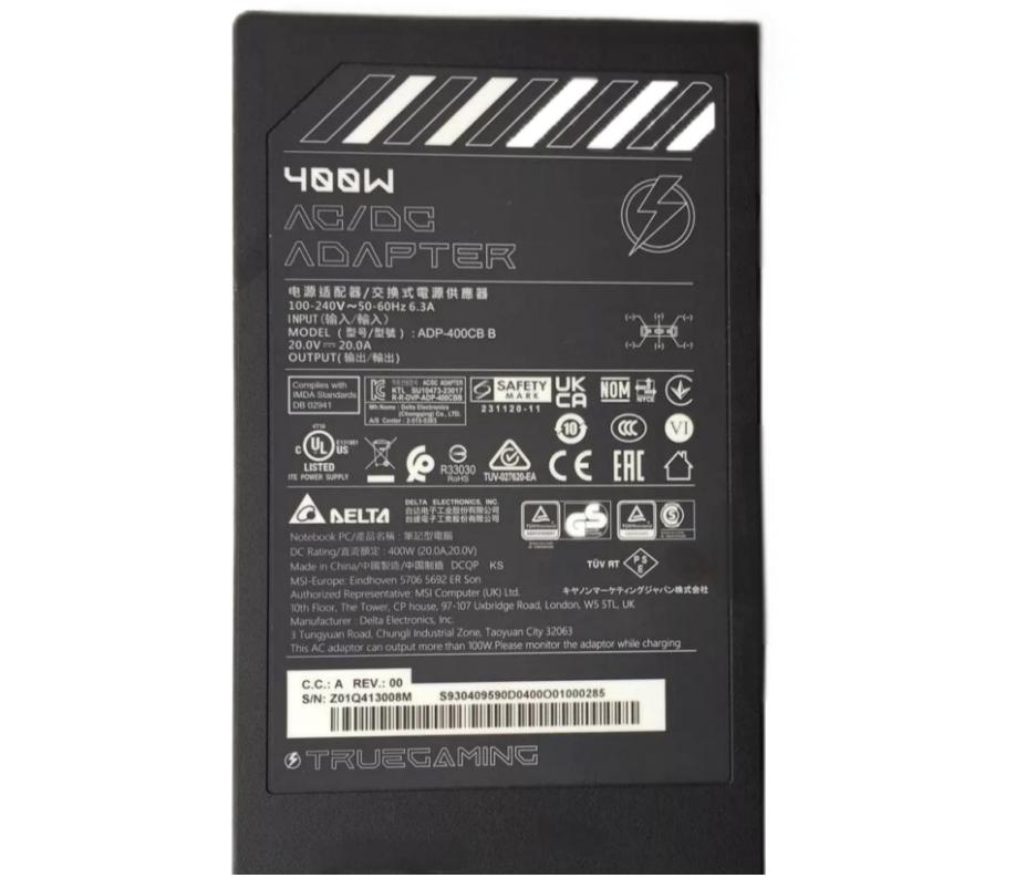 Original 20V 20A 400W MSI CreatorPro X17 A12UMS-057 AC Adaptador + Cable