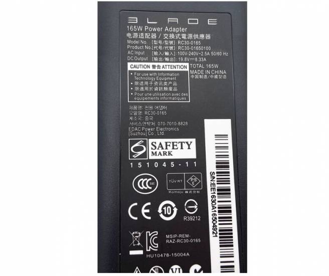 Original 165W Razer Blade 14 2017 Adaptador Cargador + Cable